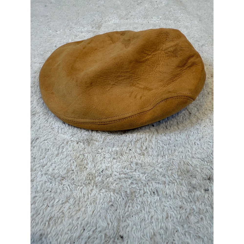 Rosollino Milano Tan Suede Leather Flat Cap Ivy Hat Made in Italy Size 7 1/8